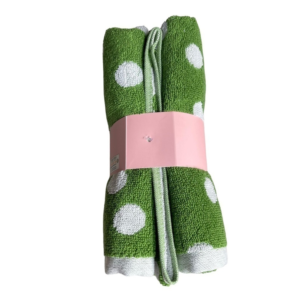 Kate Spade set of 2 Bright Green White Polka Dots Hand Towels cotton NWT - Picture 4 of 4